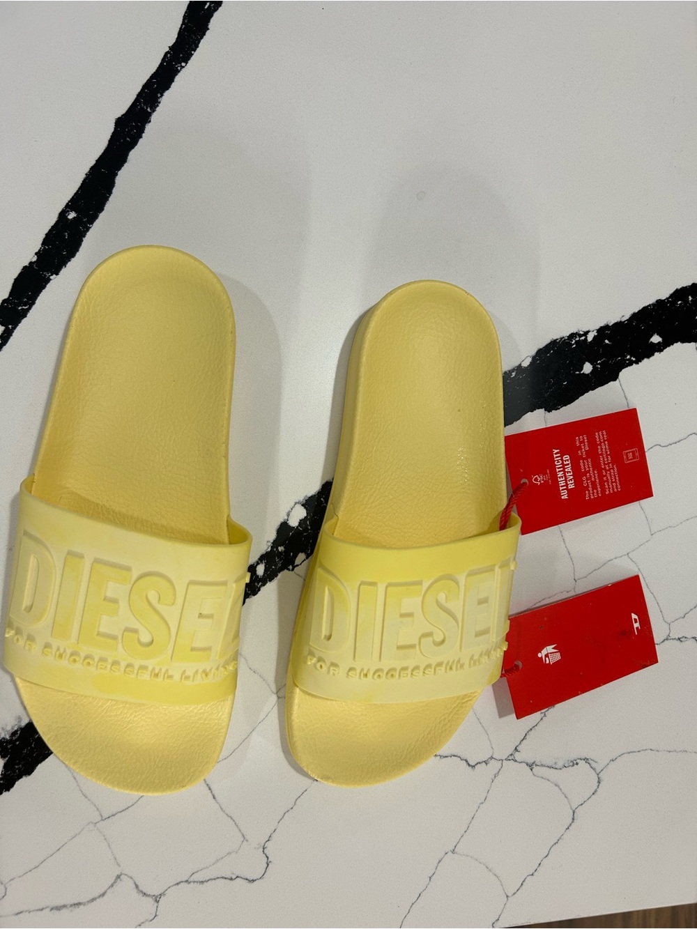 Diesel Lemon Yellow Logo Slide Sandals